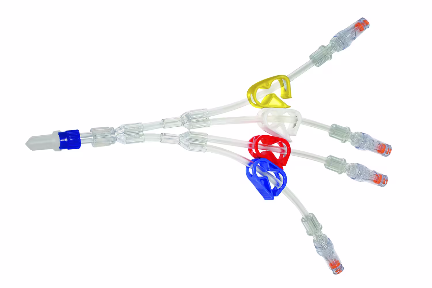 Spyder 4-way extension lines with male luer lock mobile ring connector